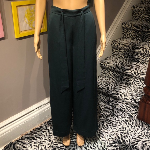 Ted Baker NWT Tie Waist Dark Green Wide Leg Pants - Picture 2 of 9